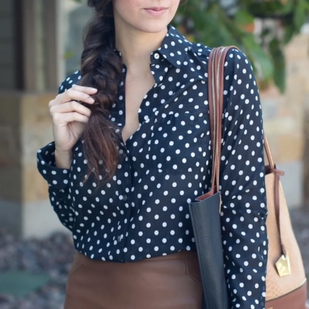 J. CREW Black White Polka Dot Cotton Silk Blend “Boy” Fit Button-Down Shirt EUC - Picture 2 of 2